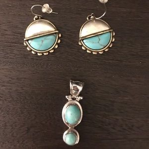 Turquoise earrings and necklace charm